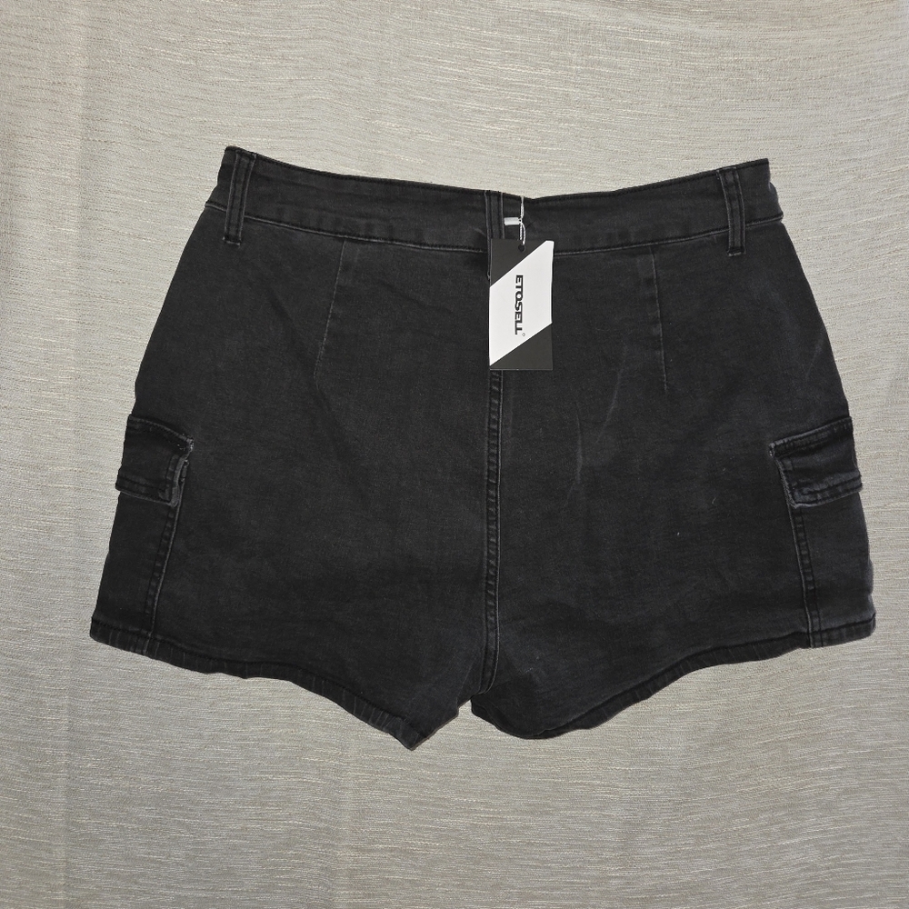 Etosel black Charcoal Denim Skort skirt shorts goth - Picture 7 of 8